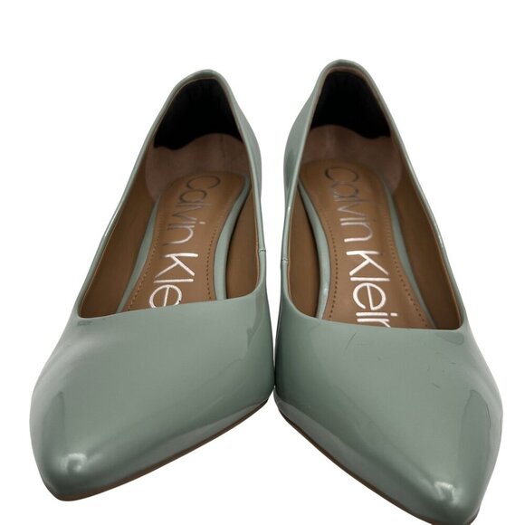 Calvin Klein Gayle Womens 7 Patent Leather Aqua Pointed Toe Dress Pump Timeless - Picture 9 of 16